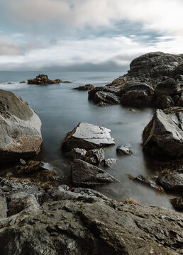 Long exposure of rugged and rocky Atlantic coast, Acadia, Maine