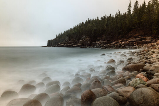 Waves crashing on Boulder Beach, Acadia National Park, Maine