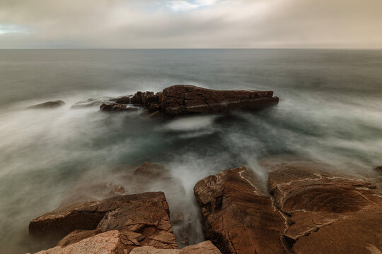 Minimalist composition of rocks and ocean, long exposure, Acadia