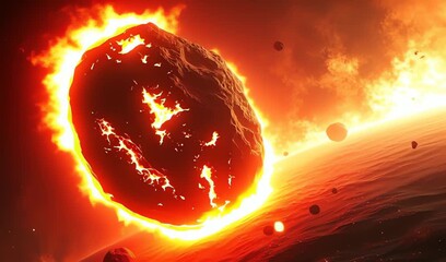 A dramatic solar eclipse with a fiery ring of light around a dark planet, in a cosmic scene 4K HD Video