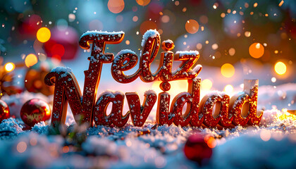 Spanish Text Feliz Navidad letter in winter christmas landscape 