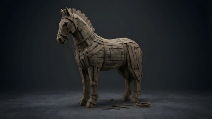 Wooden Horse Figurine on Dark Background.