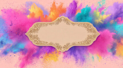 Celebration of Holi Festival with colored powders and decorative elements in vibrant atmosphere