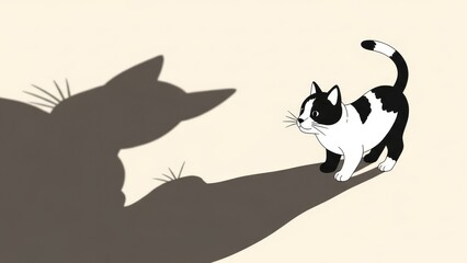 Black and White Cat Walking on Shadow.