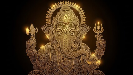 Fototapeta premium Golden Statue of Lord Ganesha Idol.