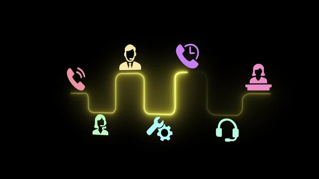 Customer service with AI, speed of service concept on the black background. Ensuring clients receive timely help and service from provider. Motion graphics of customer service idea. 4k ...