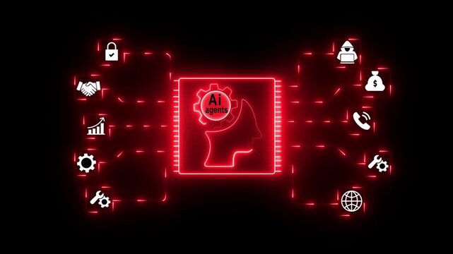 ai agents neon tool box Businessman use artificial intelligence AI technology for enhanced work efficiency data analysis and efficient tools, ai artificial technonoly 4k animation video