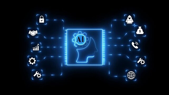 ai agents neon tool box Businessman use artificial intelligence AI technology for enhanced work efficiency data analysis and efficient tools, ai artificial technonoly 4k animation video