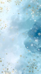 Serene Winter Blue Background with Golden Snowflakes and Soft Light