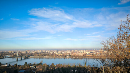 Fototapeta premium landscape by the Danube river in Novi Sad in sunny winter with blue sky and tiny white clouds