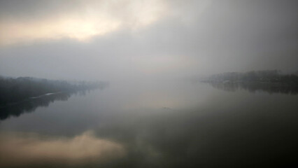Fototapeta premium fog over the Danube river in Novi Sad