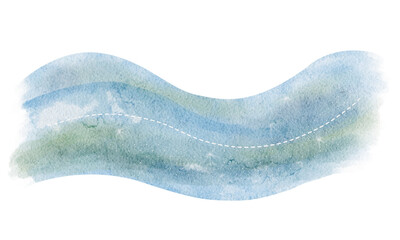 Abstract watercolor wave hand-painted isolated on white. Organic flowing background for branding, packaging, posters, social media, stationery, wellness, modern design projects. Blue, green tones