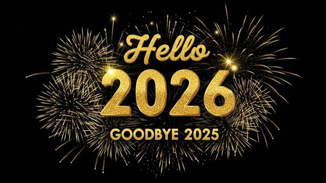 Hello 2026 Goodbye 2025 Luxury New Year Fireworks Vector Background