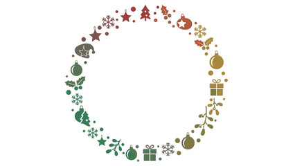 A colorful Christmas frame with various icons and ornaments arranged in a circular pattern on a white background.