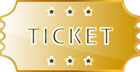 Ticket gold icon. Isolated on transparent background.