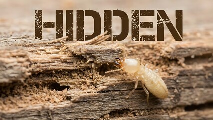 Termite on Wood with Hidden Text Overlay.
