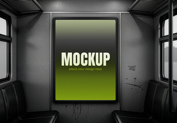 Advertising Poster Inside Subway Train Car Mockup