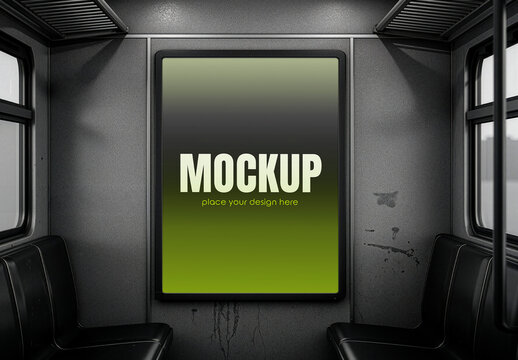 Advertising Poster Inside Subway Train Car Mockup