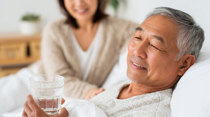 おじいちゃんが熱で体調を崩して寝込んでいる写真