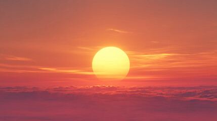 A beautiful photograph of the large sun setting behind the clouds