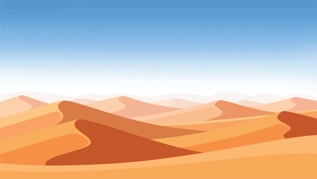 Vast desert sand dunes illustrations under a clear blue sky, showcasing a serene landscape