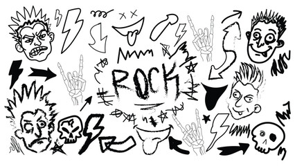 Obraz premium Rock music illustrations with cartoon faces and symbols