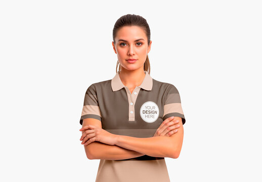 Polo Shirt Mockup On Woman Crossing Arms