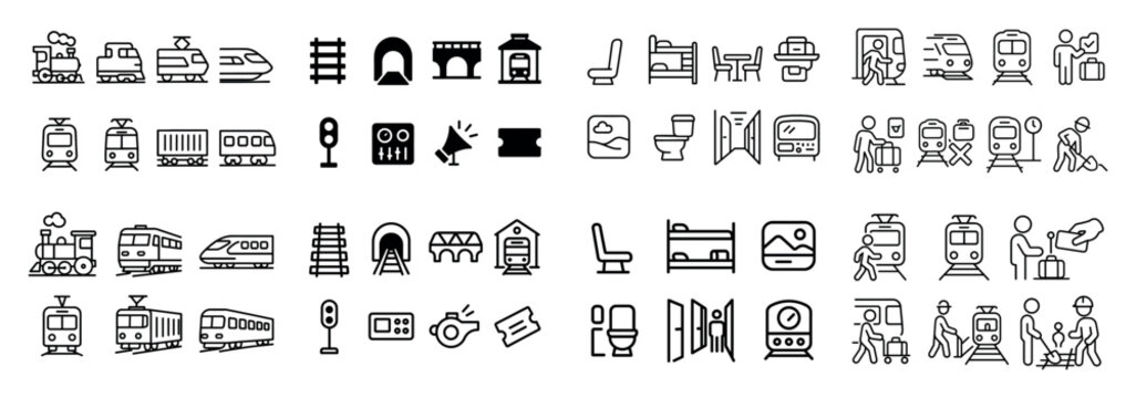 Train and railway icon set collection