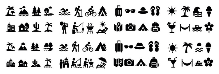 Vacation icons set including travel elements