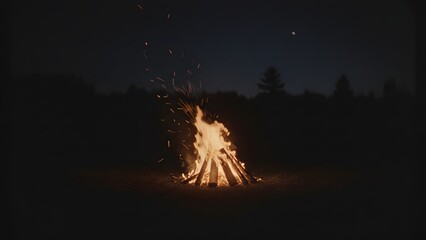 Bonfire Burning at Night Under Stars.