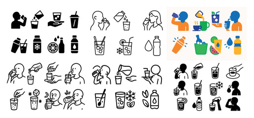 Diverse beverage icons and illustrations