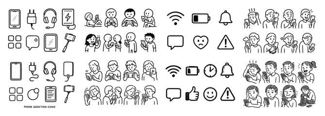 Phone addiction icons: diverse user reactions
