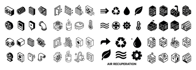 Air ventilation and recycling icons set
