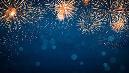 Merry Christmas and Happy New Year typography on blue geometric abstract background