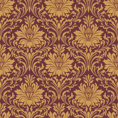 Vintage seamless damask floral pattern vector with antique baroque ornament texture for victorian textile decor and elegant wallpaper backdrop design