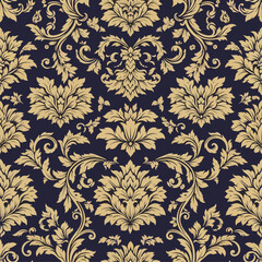 Vintage seamless damask floral pattern vector with antique baroque ornament texture for victorian textile decor and elegant wallpaper backdrop design