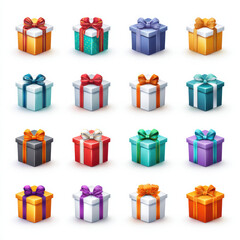 Colorful Gift Box Icons with Ribbons Collection
