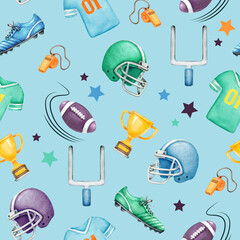 American football pattern.Rugby print.Sports background