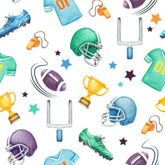 American football pattern.Rugby print.Sports background