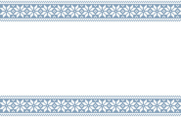 Geometric ethnic texture embroidery in pixel art with white and blue pattern and transparent copy space. used in wallpaper, clothing, carpet, wrapping, batik, fabric, background, christmas card