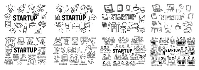 Startup doodle concepts with business icons