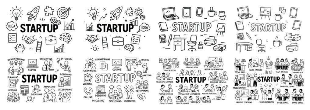 Startup doodle concepts with business icons
