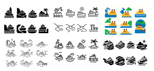Fototapeta premium Various icon designs of boats and ships