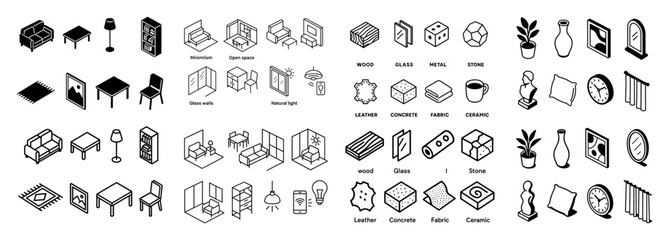 Fototapeta premium Minimalist home decor icons collection
