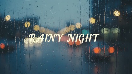 Rainy Night Cityscape with Blurred Lights.