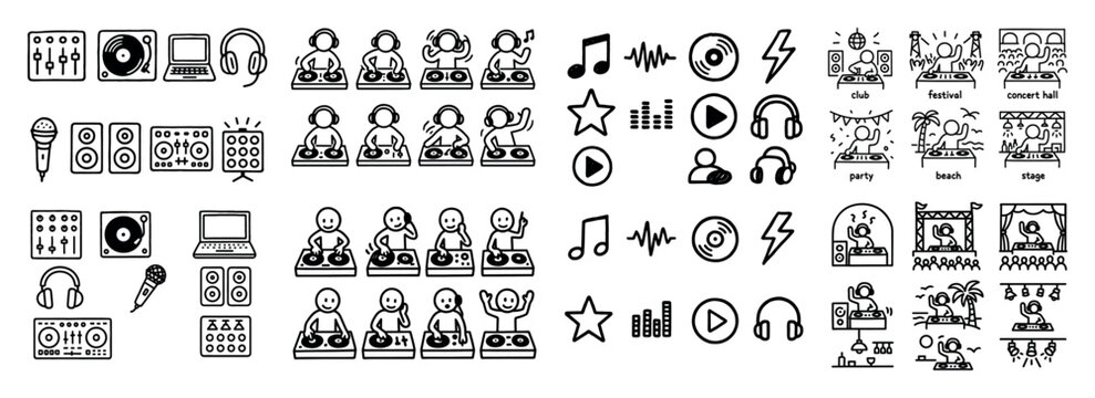 Dj icons and music festival scenes