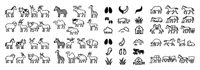 Fototapeta premium Farm and wild animal silhouettes