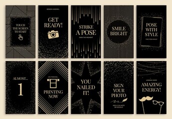 Social Media Vertical Banner Photo Booth Screen in Black & Gold Party