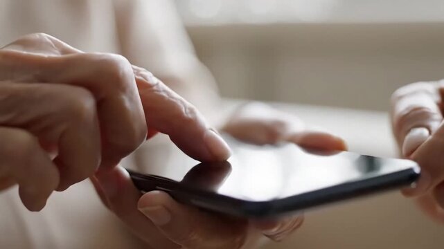 old woman's hand trying to use smartphone