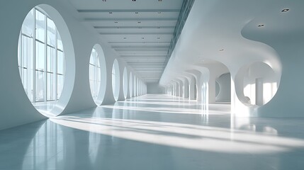 Clean Bright Modern Interior Abstract Background with White Wall, Subtle Shadow Lighting and Open Space for Corporate Branding and Executive Presentations